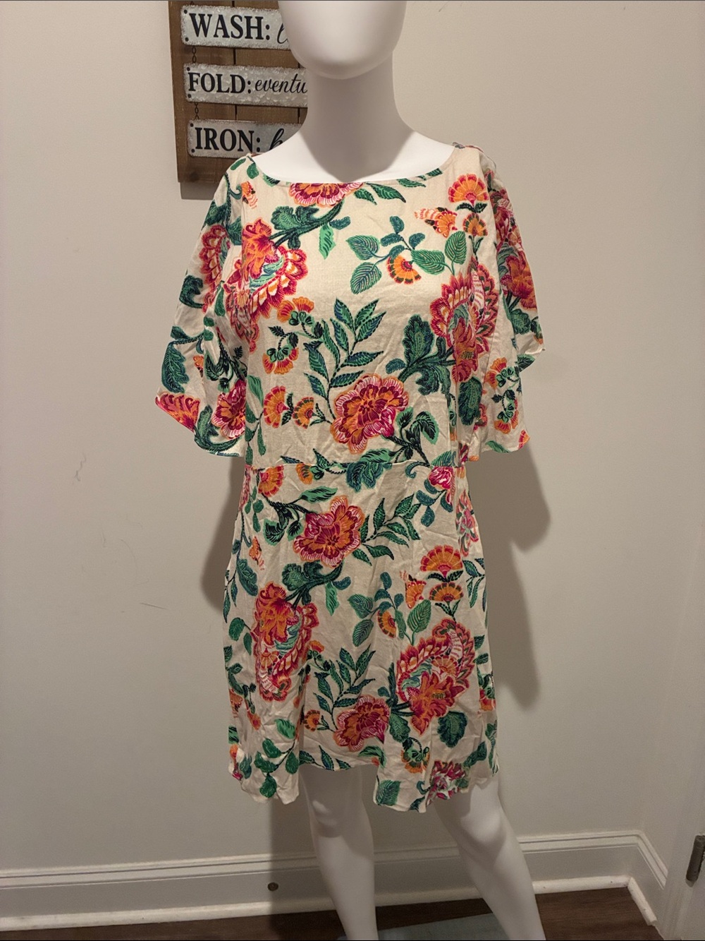 Misa Los Angeles Cream Mini Dress with Pink, Orange & Green Floral Print
